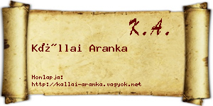 Kállai Aranka névjegykártya